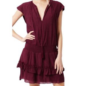 VACATE burgundy maroon smocked mini dress